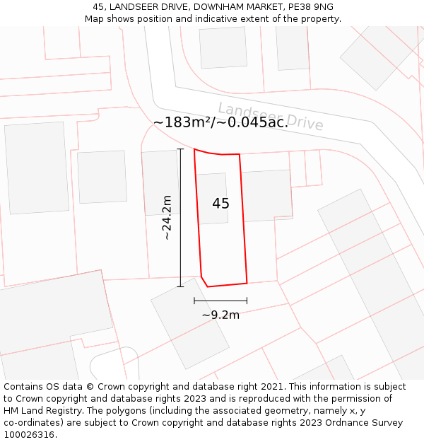 45, LANDSEER DRIVE, DOWNHAM MARKET, PE38 9NG: Plot and title map