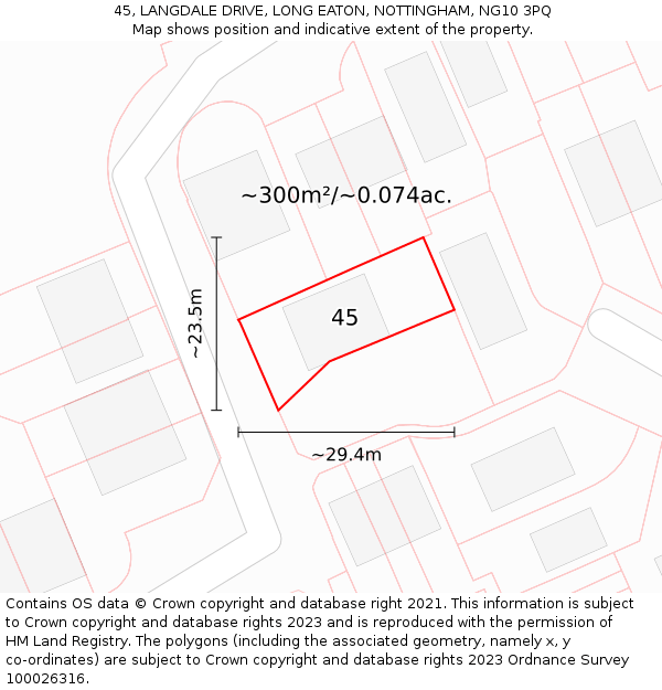45, LANGDALE DRIVE, LONG EATON, NOTTINGHAM, NG10 3PQ: Plot and title map
