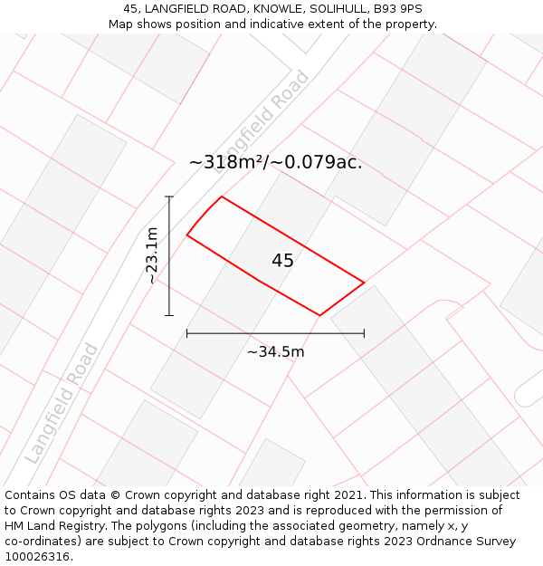 45, LANGFIELD ROAD, KNOWLE, SOLIHULL, B93 9PS: Plot and title map