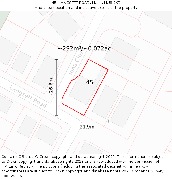 45, LANGSETT ROAD, HULL, HU8 9XD: Plot and title map
