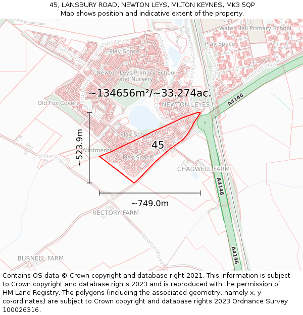 45, LANSBURY ROAD, NEWTON LEYS, MILTON KEYNES, MK3 5QP: Plot and title map