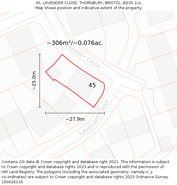 45, LAVENDER CLOSE, THORNBURY, BRISTOL, BS35 1UL: Plot and title map
