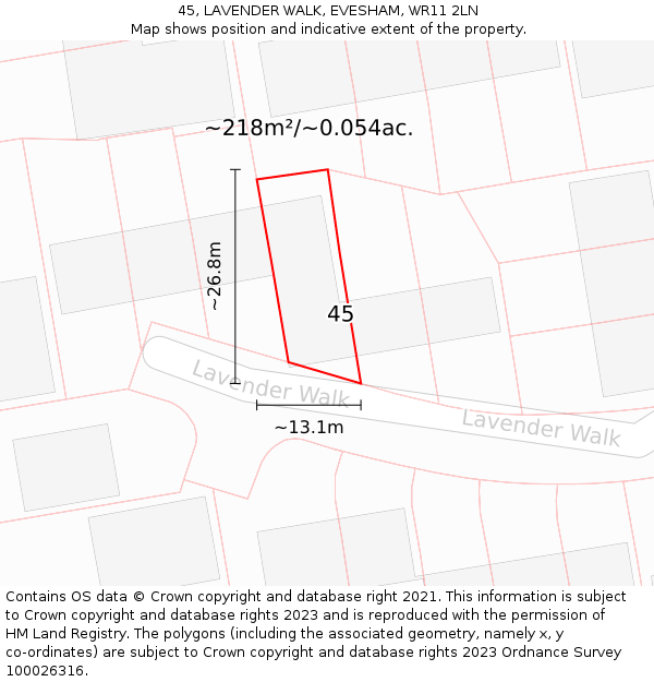 45, LAVENDER WALK, EVESHAM, WR11 2LN: Plot and title map