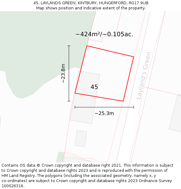 45, LAYLANDS GREEN, KINTBURY, HUNGERFORD, RG17 9UB: Plot and title map