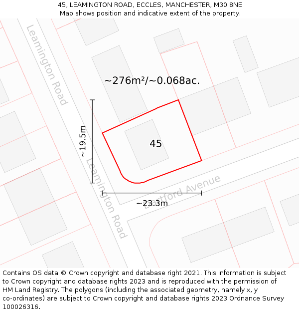 45, LEAMINGTON ROAD, ECCLES, MANCHESTER, M30 8NE: Plot and title map