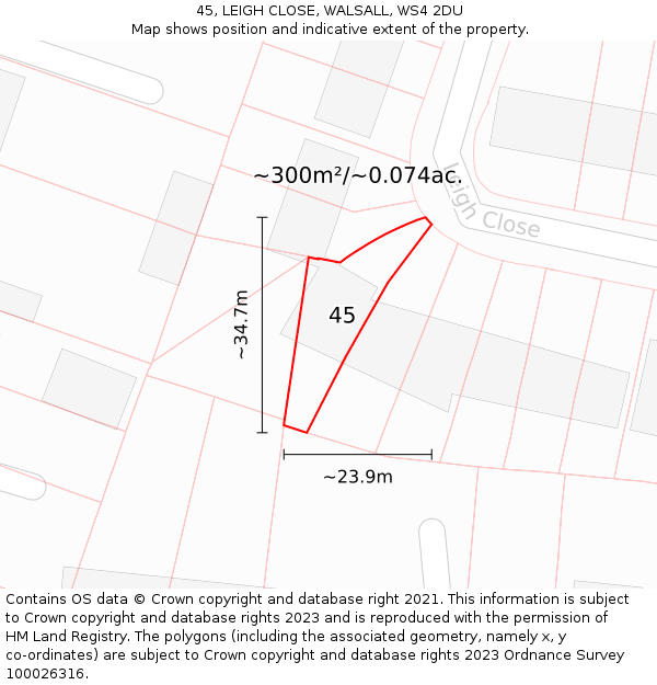 45, LEIGH CLOSE, WALSALL, WS4 2DU: Plot and title map