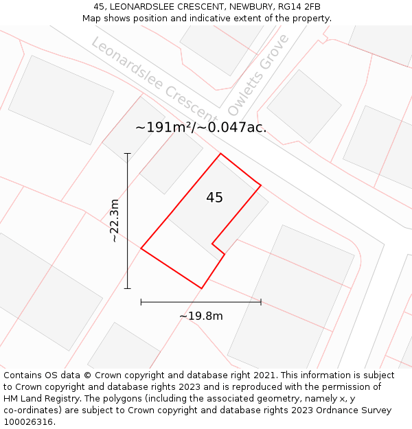 45, LEONARDSLEE CRESCENT, NEWBURY, RG14 2FB: Plot and title map