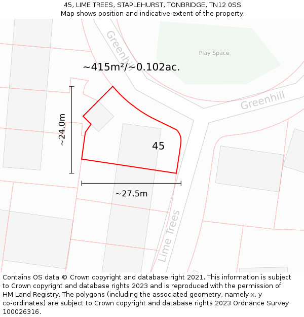 45, LIME TREES, STAPLEHURST, TONBRIDGE, TN12 0SS: Plot and title map