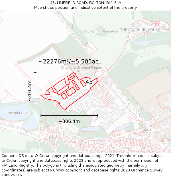 45, LIMEFIELD ROAD, BOLTON, BL1 6LA: Plot and title map