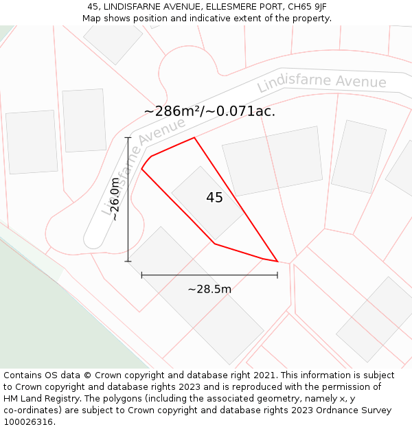 45, LINDISFARNE AVENUE, ELLESMERE PORT, CH65 9JF: Plot and title map