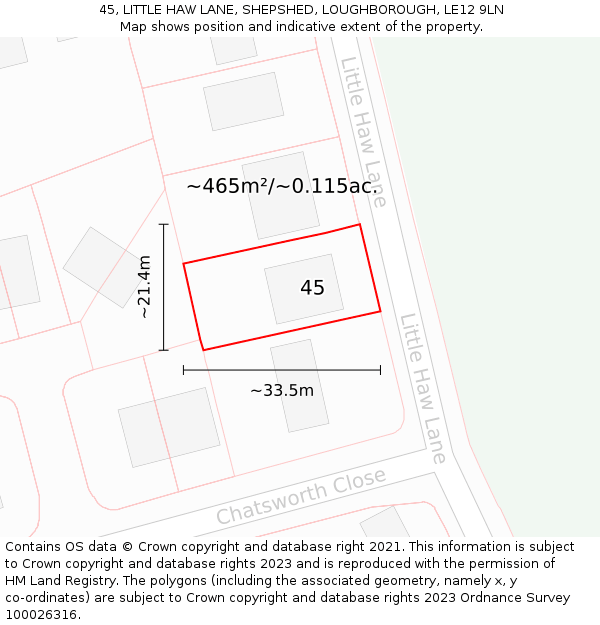 45, LITTLE HAW LANE, SHEPSHED, LOUGHBOROUGH, LE12 9LN: Plot and title map
