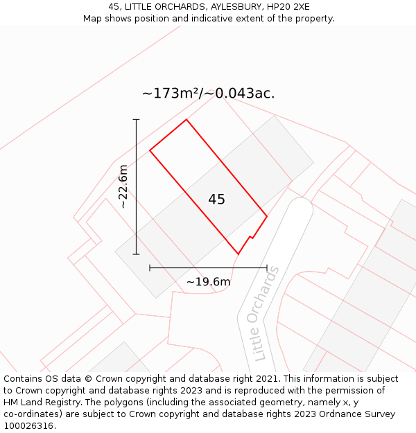 45, LITTLE ORCHARDS, AYLESBURY, HP20 2XE: Plot and title map
