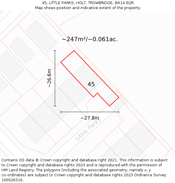 45, LITTLE PARKS, HOLT, TROWBRIDGE, BA14 6QR: Plot and title map