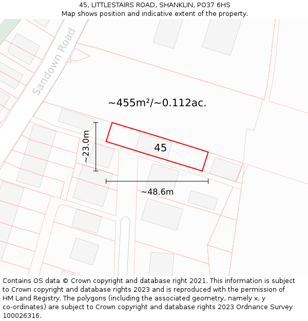 45, LITTLESTAIRS ROAD, SHANKLIN, PO37 6HS: Plot and title map