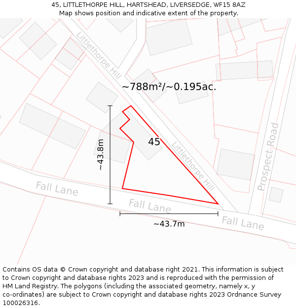 45, LITTLETHORPE HILL, HARTSHEAD, LIVERSEDGE, WF15 8AZ: Plot and title map