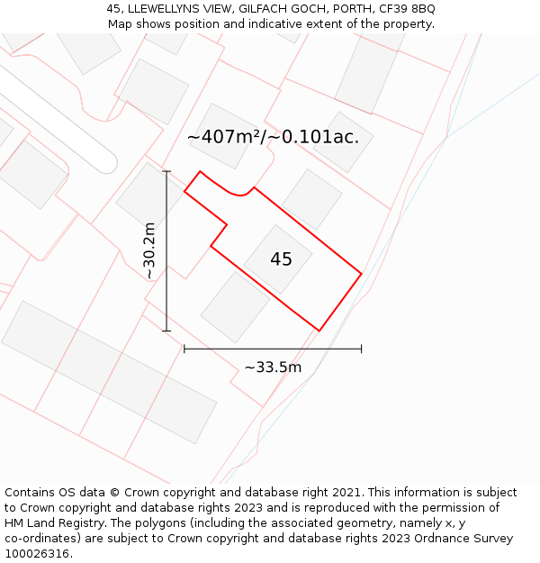 45, LLEWELLYNS VIEW, GILFACH GOCH, PORTH, CF39 8BQ: Plot and title map