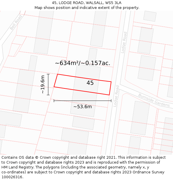 45, LODGE ROAD, WALSALL, WS5 3LA: Plot and title map