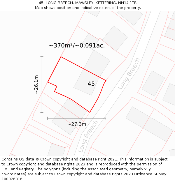 45, LONG BREECH, MAWSLEY, KETTERING, NN14 1TR: Plot and title map