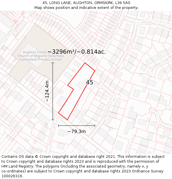 45, LONG LANE, AUGHTON, ORMSKIRK, L39 5AS: Plot and title map