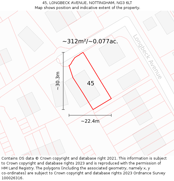 45, LONGBECK AVENUE, NOTTINGHAM, NG3 6LT: Plot and title map