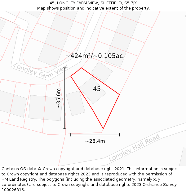 45, LONGLEY FARM VIEW, SHEFFIELD, S5 7JX: Plot and title map