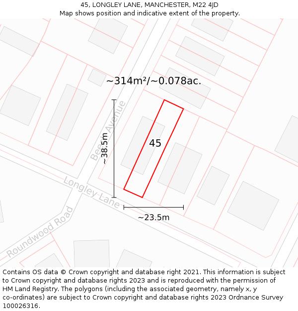 45, LONGLEY LANE, MANCHESTER, M22 4JD: Plot and title map