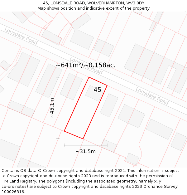 45, LONSDALE ROAD, WOLVERHAMPTON, WV3 0DY: Plot and title map