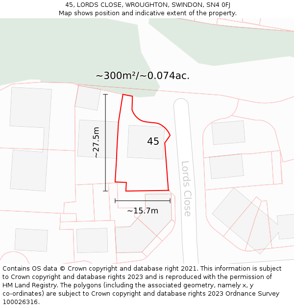 45, LORDS CLOSE, WROUGHTON, SWINDON, SN4 0FJ: Plot and title map