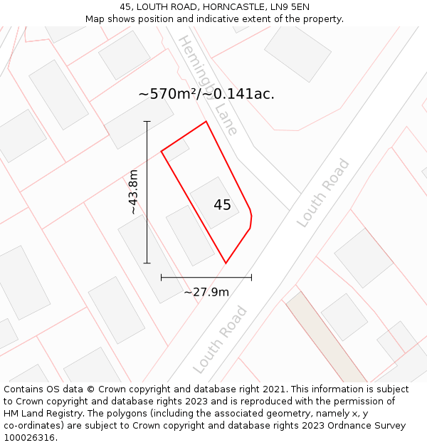 45, LOUTH ROAD, HORNCASTLE, LN9 5EN: Plot and title map