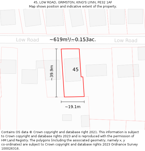 45, LOW ROAD, GRIMSTON, KING'S LYNN, PE32 1AF: Plot and title map