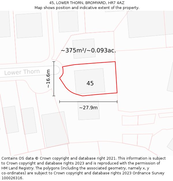 45, LOWER THORN, BROMYARD, HR7 4AZ: Plot and title map
