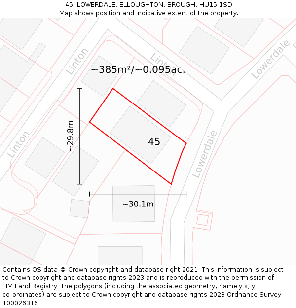 45, LOWERDALE, ELLOUGHTON, BROUGH, HU15 1SD: Plot and title map
