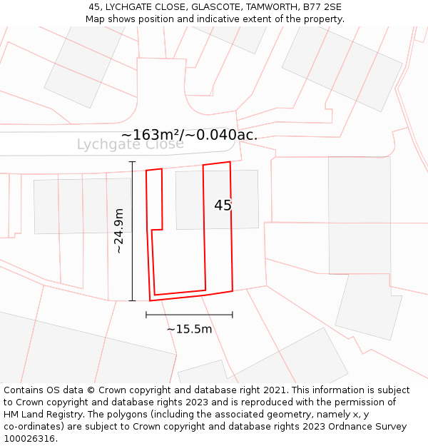 45, LYCHGATE CLOSE, GLASCOTE, TAMWORTH, B77 2SE: Plot and title map