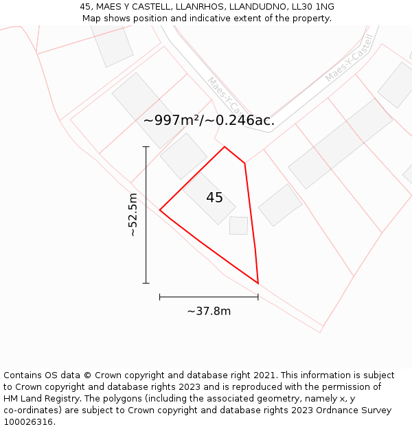 45, MAES Y CASTELL, LLANRHOS, LLANDUDNO, LL30 1NG: Plot and title map