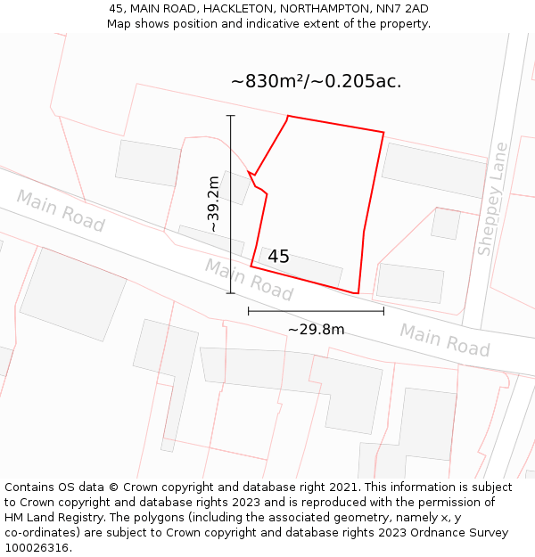 45, MAIN ROAD, HACKLETON, NORTHAMPTON, NN7 2AD: Plot and title map