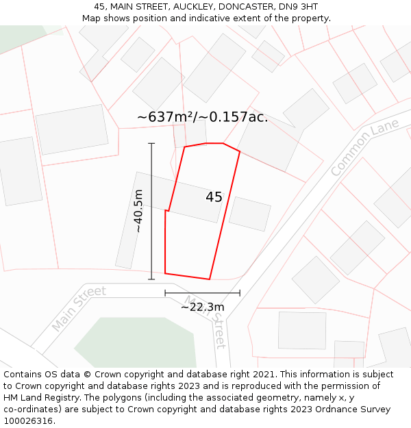 45, MAIN STREET, AUCKLEY, DONCASTER, DN9 3HT: Plot and title map