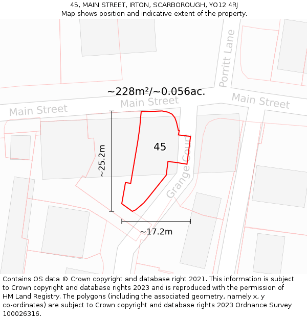 45, MAIN STREET, IRTON, SCARBOROUGH, YO12 4RJ: Plot and title map