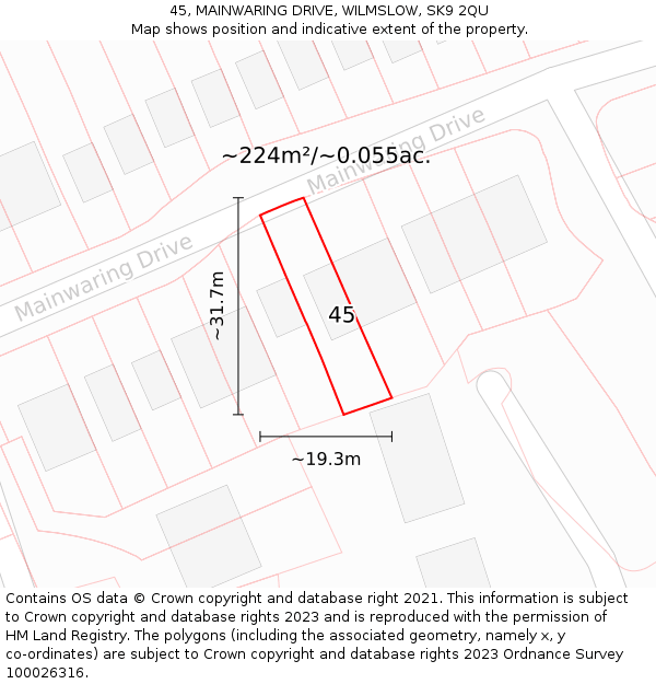 45, MAINWARING DRIVE, WILMSLOW, SK9 2QU: Plot and title map