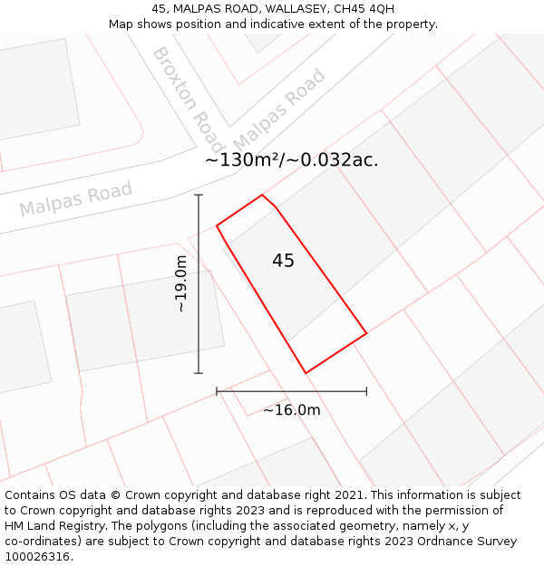 45, MALPAS ROAD, WALLASEY, CH45 4QH: Plot and title map