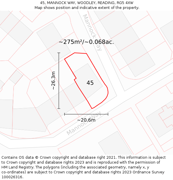 45, MANNOCK WAY, WOODLEY, READING, RG5 4XW: Plot and title map