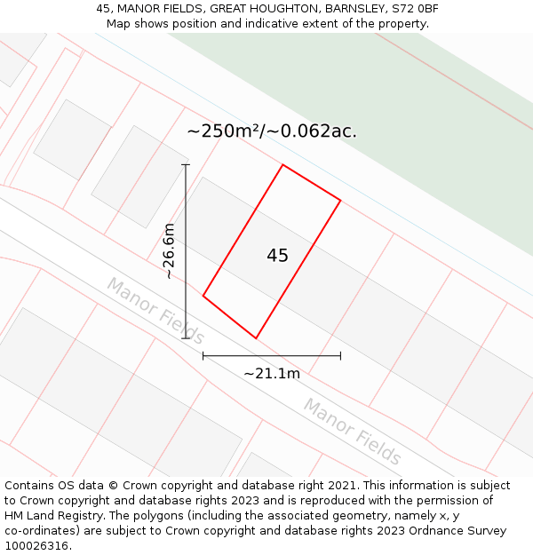 45, MANOR FIELDS, GREAT HOUGHTON, BARNSLEY, S72 0BF: Plot and title map