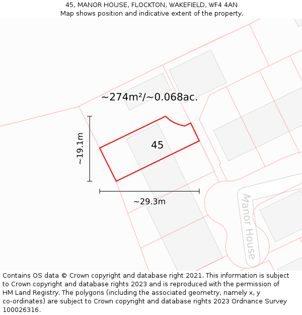 45, MANOR HOUSE, FLOCKTON, WAKEFIELD, WF4 4AN: Plot and title map