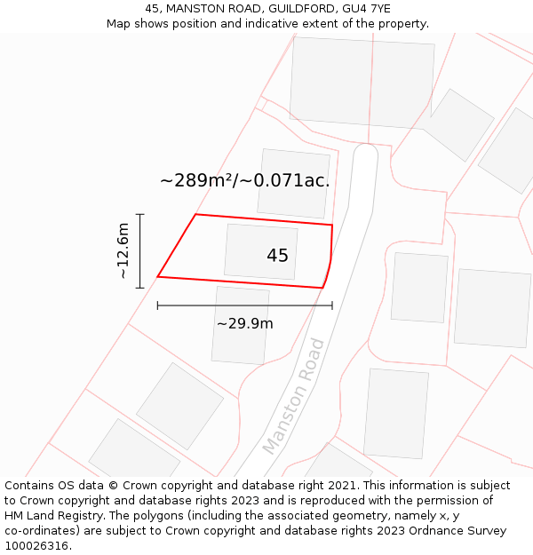 45, MANSTON ROAD, GUILDFORD, GU4 7YE: Plot and title map