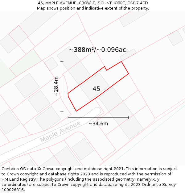 45, MAPLE AVENUE, CROWLE, SCUNTHORPE, DN17 4ED: Plot and title map