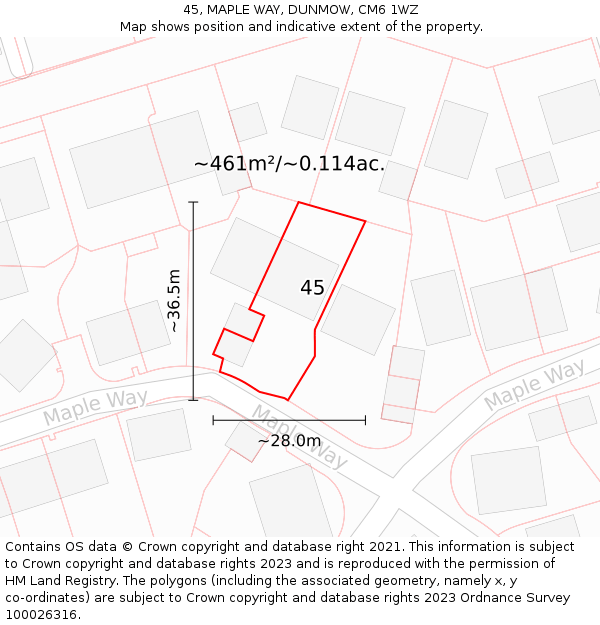 45, MAPLE WAY, DUNMOW, CM6 1WZ: Plot and title map