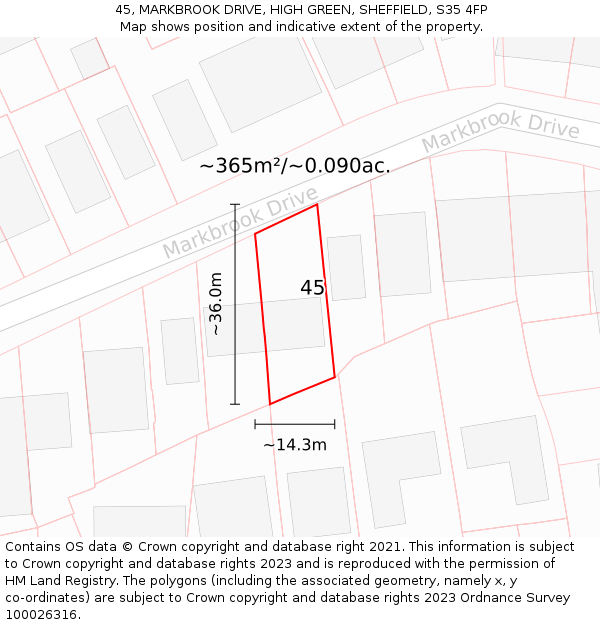 45, MARKBROOK DRIVE, HIGH GREEN, SHEFFIELD, S35 4FP: Plot and title map