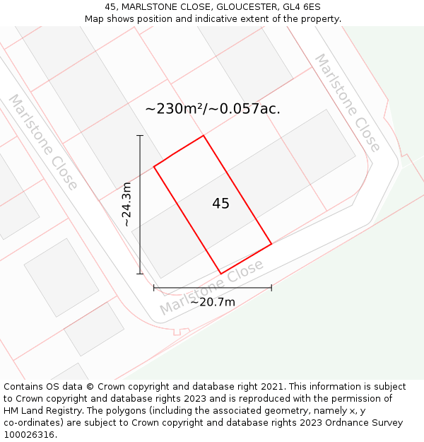 45, MARLSTONE CLOSE, GLOUCESTER, GL4 6ES: Plot and title map