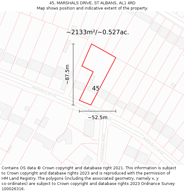 45, MARSHALS DRIVE, ST ALBANS, AL1 4RD: Plot and title map