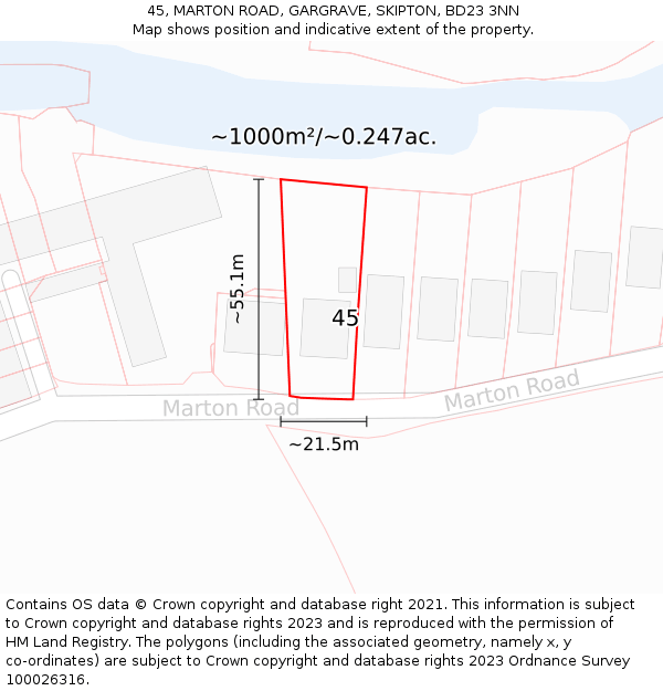 45, MARTON ROAD, GARGRAVE, SKIPTON, BD23 3NN: Plot and title map