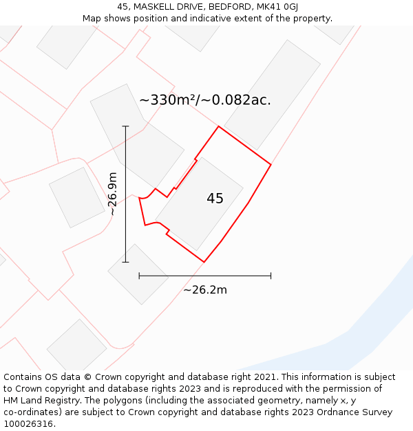 45, MASKELL DRIVE, BEDFORD, MK41 0GJ: Plot and title map